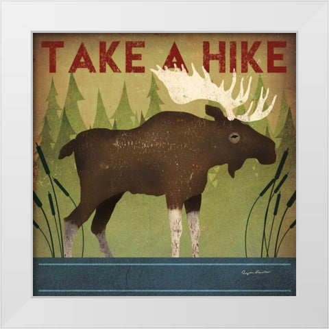 Take a Hike Moose White Modern Wood Framed Art Print by Fowler, Ryan