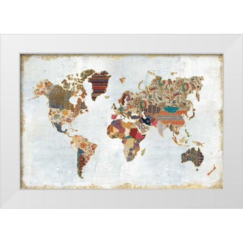 Pattern World Map White Modern Wood Framed Art Print by Marshall, Laura