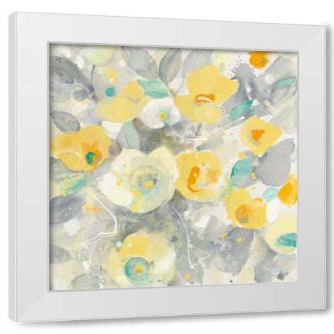 Buttercups II Teal White Modern Wood Framed Art Print by Hristova, Albena