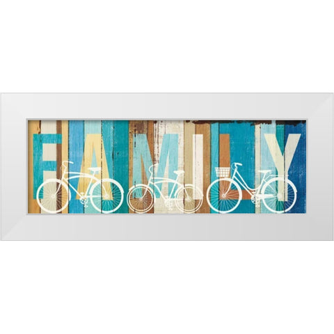 Beachscape Bicycle Family White Modern Wood Framed Art Print by Mullan, Michael