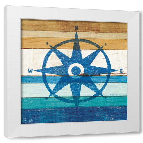 Beachscape IV Compass White Modern Wood Framed Art Print by Mullan, Michael