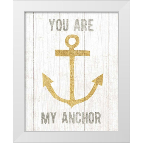 Beachscape III Anchor Quote Gold Neutral White Modern Wood Framed Art Print by Mullan, Michael