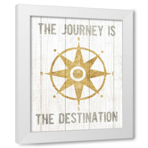 Beachscape IV Compass Quote Gold Neutral White Modern Wood Framed Art Print by Mullan, Michael