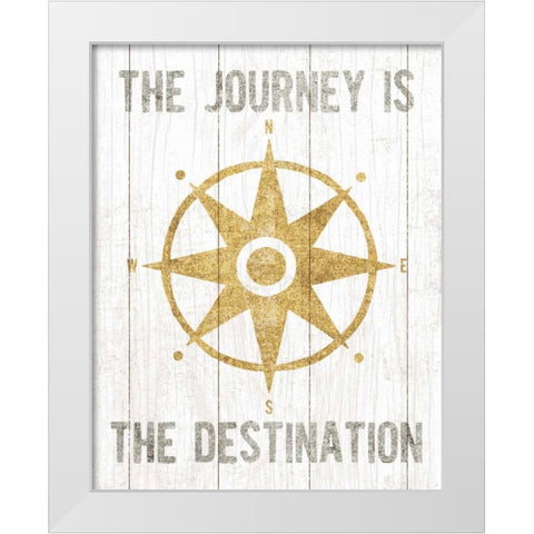 Beachscape IV Compass Quote Gold Neutral White Modern Wood Framed Art Print by Mullan, Michael
