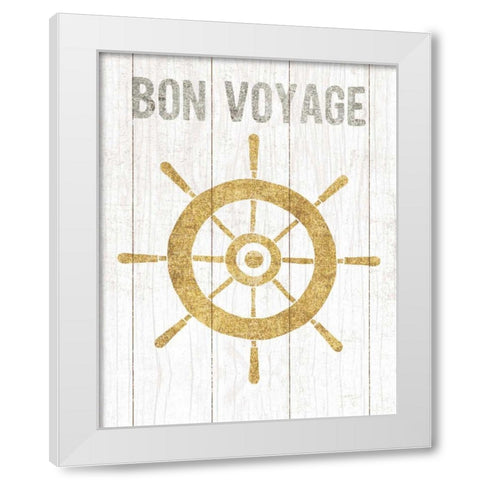 Beachscape VI Helm Quote Gold Neutral White Modern Wood Framed Art Print by Mullan, Michael