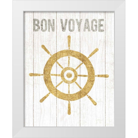 Beachscape VI Helm Quote Gold Neutral White Modern Wood Framed Art Print by Mullan, Michael