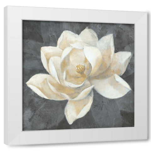 Majestic Magnolia Neutral Sq White Modern Wood Framed Art Print by Hristova, Albena
