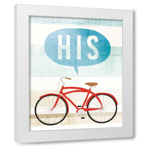 Beach Cruiser His II White Modern Wood Framed Art Print by Mullan, Michael