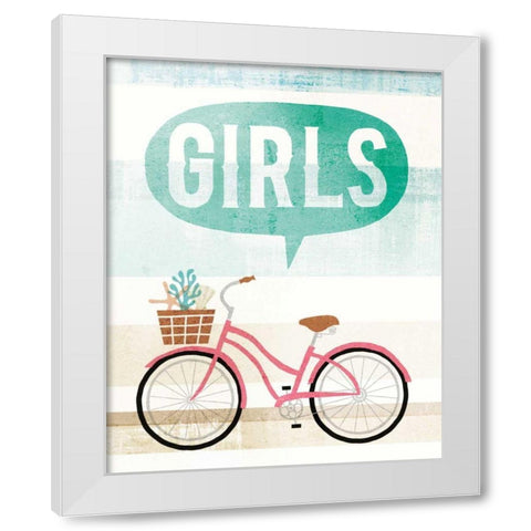 Beach Cruiser Girls II White Modern Wood Framed Art Print by Mullan, Michael