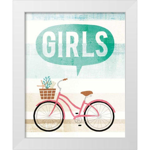 Beach Cruiser Girls II White Modern Wood Framed Art Print by Mullan, Michael