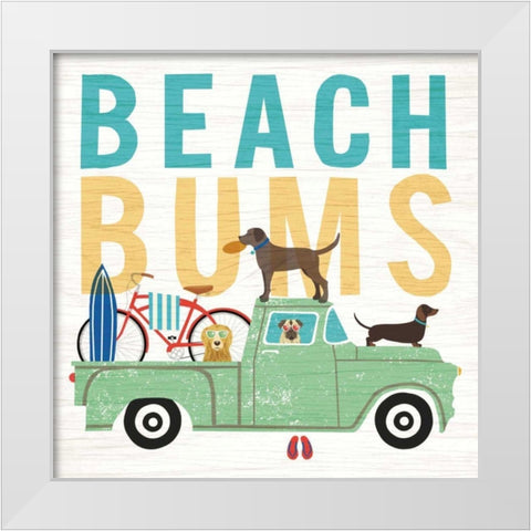Beach Bums Truck I square White Modern Wood Framed Art Print by Mullan, Michael