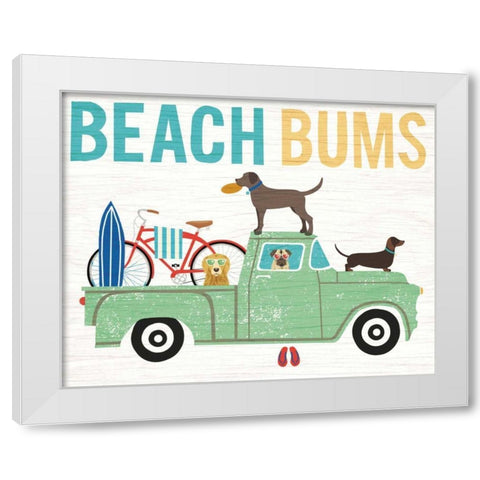 Beach Bums Truck I White Modern Wood Framed Art Print by Mullan, Michael