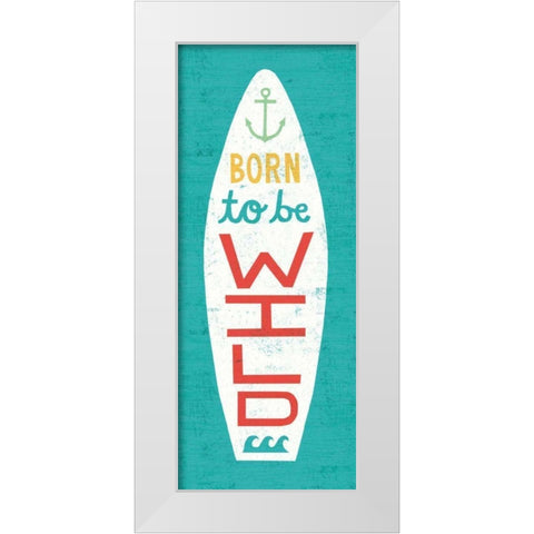Beach Bums Surf Board I White Modern Wood Framed Art Print by Mullan, Michael
