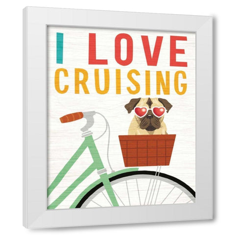 Beach Bums Pug Bicycle I Love White Modern Wood Framed Art Print by Mullan, Michael