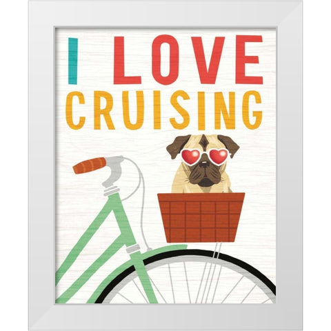 Beach Bums Pug Bicycle I Love White Modern Wood Framed Art Print by Mullan, Michael