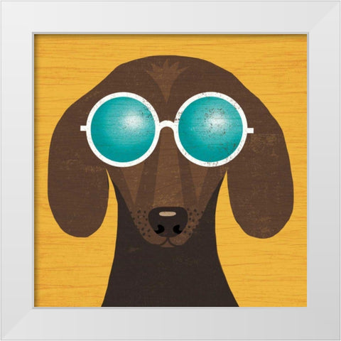 Beach Bums Dachshund I White Modern Wood Framed Art Print by Mullan, Michael