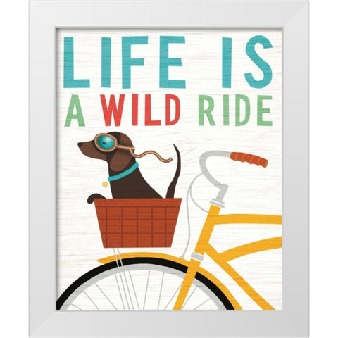 Beach Bums Dachshund Bicycle I Life White Modern Wood Framed Art Print by Mullan, Michael