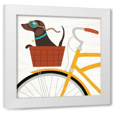 Beach Bums Dachshund Bicycle I White Modern Wood Framed Art Print by Mullan, Michael