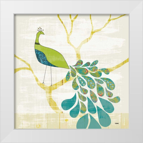 Mod Peacock II White Modern Wood Framed Art Print by Schlabach, Sue