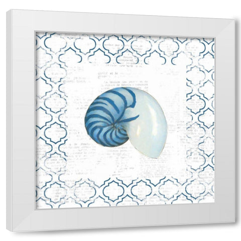 Navy Nautilus Shell on Newsprint White Modern Wood Framed Art Print by Adams, Emily