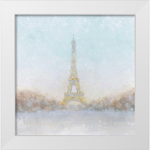 Eiffel Romance no Couple Turquoise White Modern Wood Framed Art Print by Fabiano, Marco