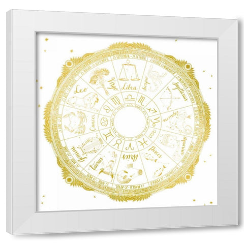 Night Sky Zodiac White and Gold White Modern Wood Framed Art Print by Miller, Sara Zieve