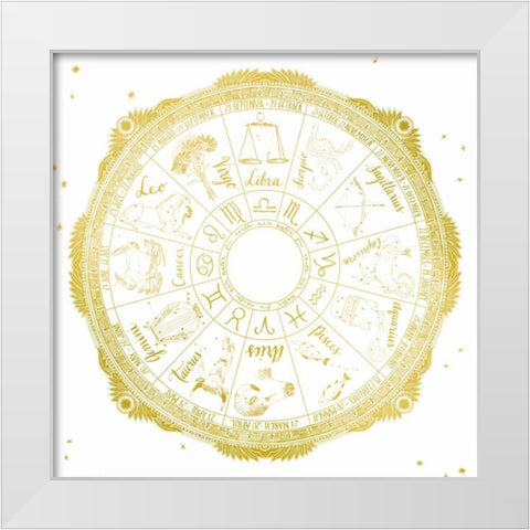 Night Sky Zodiac White and Gold White Modern Wood Framed Art Print by Miller, Sara Zieve
