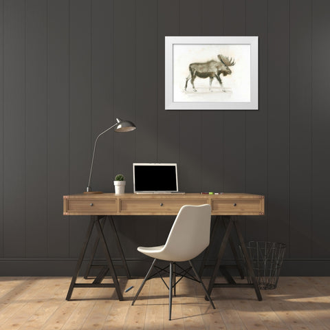 Dark Moose White Modern Wood Framed Art Print by Wiens, James