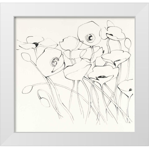 Black Line Poppies I White Modern Wood Framed Art Print by Novak, Shirley