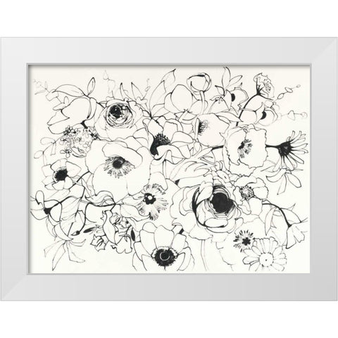 Black Line Poppies Mix White Modern Wood Framed Art Print by Novak, Shirley