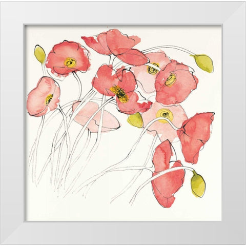 Black Line Poppies II Watercolor White Modern Wood Framed Art Print by Novak, Shirley