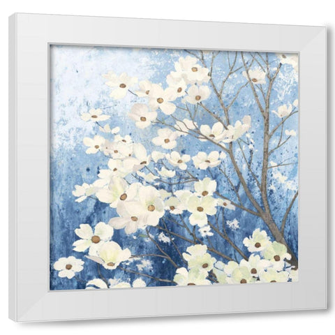 Dogwood Blossoms I Indigo White Modern Wood Framed Art Print by Wiens, James