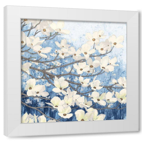 Dogwood Blossoms II Indigo White Modern Wood Framed Art Print by Wiens, James
