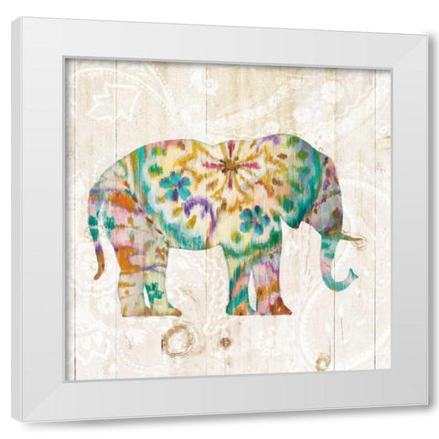 Boho Paisley Elephant I White Modern Wood Framed Art Print by Nai, Danhui