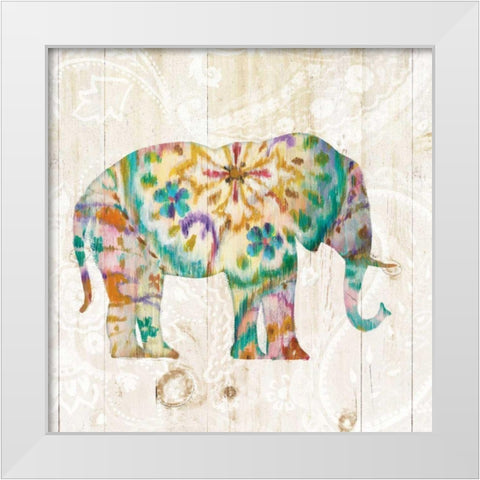 Boho Paisley Elephant I White Modern Wood Framed Art Print by Nai, Danhui