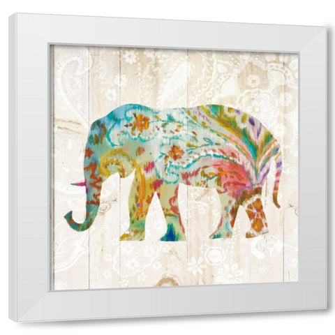 Boho Paisley Elephant II White Modern Wood Framed Art Print by Nai, Danhui