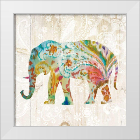 Boho Paisley Elephant II White Modern Wood Framed Art Print by Nai, Danhui