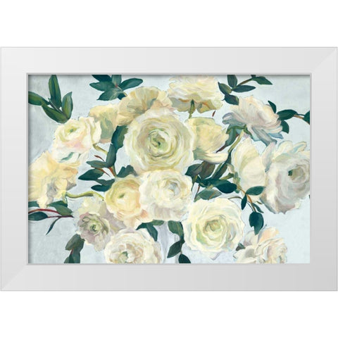 Roses in Cobalt Vase Spa Blue Crop White Modern Wood Framed Art Print by Hageman, Marilyn
