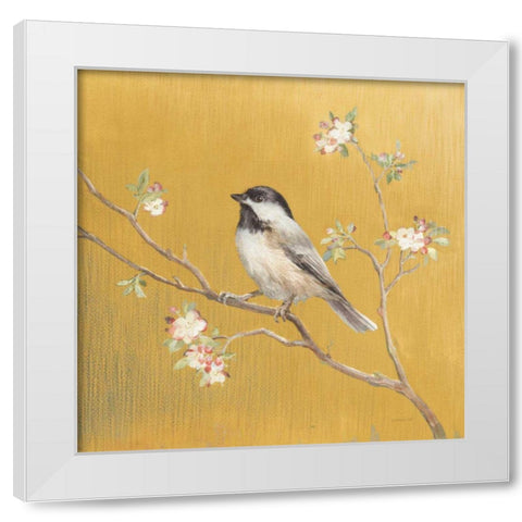 Black Capped Chickadee on Gold White Modern Wood Framed Art Print by Nai, Danhui