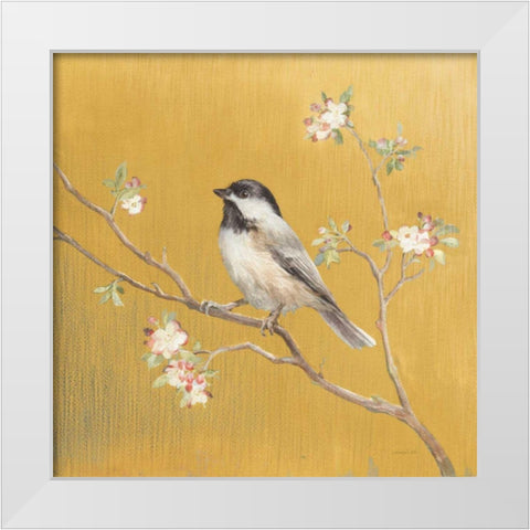 Black Capped Chickadee on Gold White Modern Wood Framed Art Print by Nai, Danhui