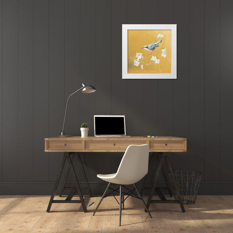 Nuthatch on Gold White Modern Wood Framed Art Print by Nai, Danhui