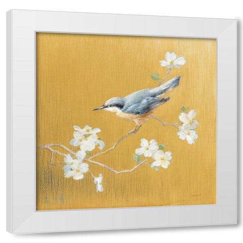 Nuthatch on Gold White Modern Wood Framed Art Print by Nai, Danhui