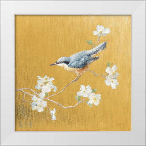 Nuthatch on Gold White Modern Wood Framed Art Print by Nai, Danhui