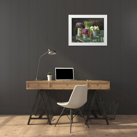 Les Fleurs Printemps on Black White Modern Wood Framed Art Print by Nai, Danhui