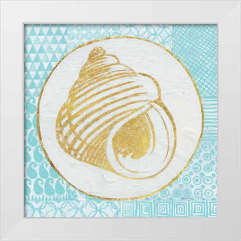 Summer Shells III Teal and Gold White Modern Wood Framed Art Print by Lovell, Kathrine