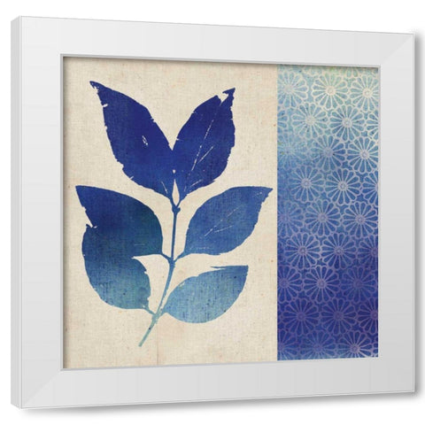 Indigo Leaves I White Modern Wood Framed Art Print by Studio Mousseau
