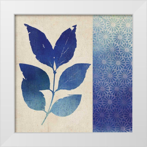 Indigo Leaves I White Modern Wood Framed Art Print by Studio Mousseau