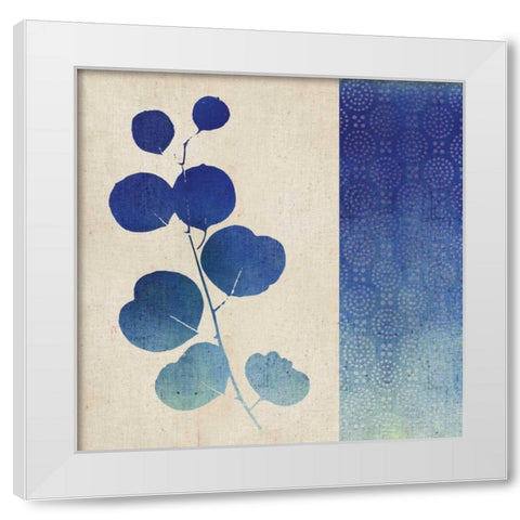 Indigo Leaves II White Modern Wood Framed Art Print by Studio Mousseau