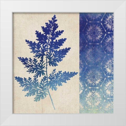 Indigo Leaves III White Modern Wood Framed Art Print by Studio Mousseau