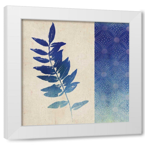 Indigo Leaves IV White Modern Wood Framed Art Print by Studio Mousseau